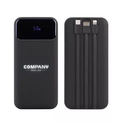 Зарядное (22.5W) устройство "Top Grade SOFTTOUCH" 20000 mAh с подсветкой логотипа, встроенными кабелями и цифровым индикатором заряда, черный, фото 1