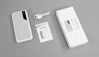 Зарядное устройство "Connect" 10000 mAh со встроенными Type-C/Lightning кабелями, белый с серым, фото 7