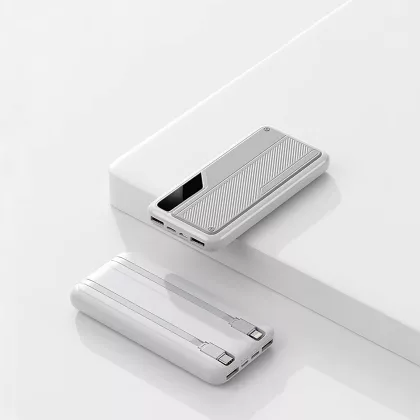 Зарядное устройство "Connect" 10000 mAh со встроенными Type-C/Lightning кабелями, белый с серым, фото 3