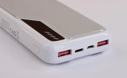 Зарядное устройство "Connect" 10000 mAh со встроенными Type-C/Lightning кабелями, белый с серым, фото 2
