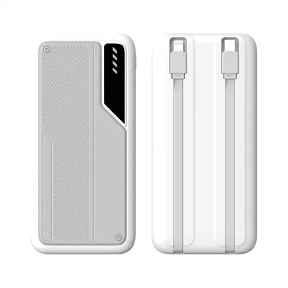 Зарядное устройство "Connect" 10000 mAh со встроенными Type-C/Lightning кабелями, белый с серым, фото 1