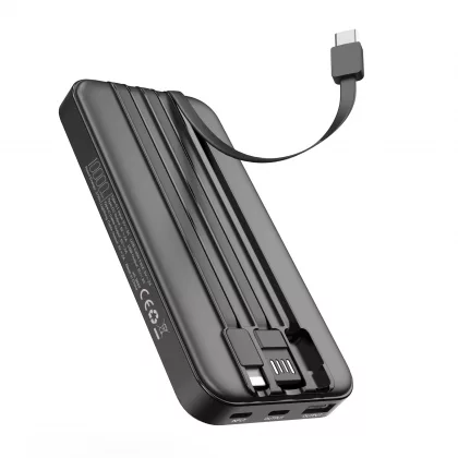 Зарядное устройство "Форт" 10000 mAh с подсветкой логотипа, встроенными кабелями и цифровым индикатором заряда, черный, фото 7
