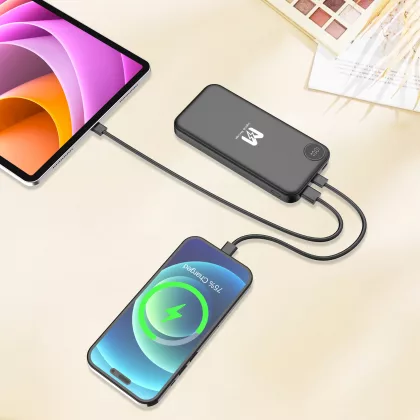 Зарядное устройство "Форт" 10000 mAh с подсветкой логотипа, встроенными кабелями и цифровым индикатором заряда, черный, фото 8