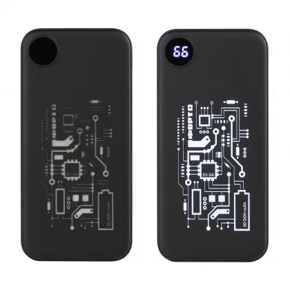 Зарядное устройство "Форт" 10000 mAh с подсветкой логотипа, встроенными кабелями и цифровым индикатором заряда, черный, фото 4