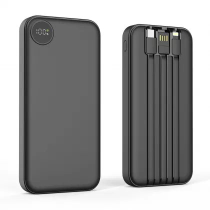 Зарядное устройство "Форт" 10000 mAh с подсветкой логотипа, встроенными кабелями и цифровым индикатором заряда, черный, фото 5
