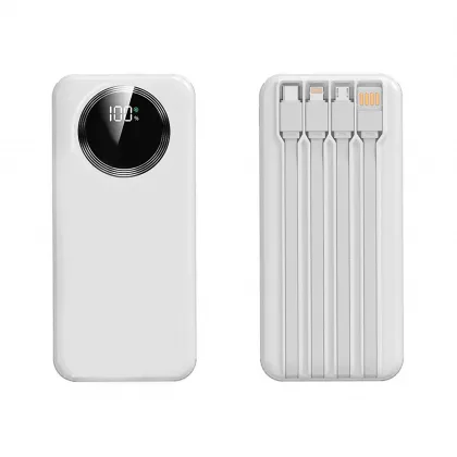 Зарядное устройство "Phantom" 10000 mAh с 4мя встроенными кабелями и цифровым индикатором заряда, белый, фото 1