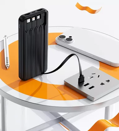 Зарядное устройство "Phantom" 10000 mAh с 4мя встроенными кабелями и цифровым индикатором заряда, черный, фото 4
