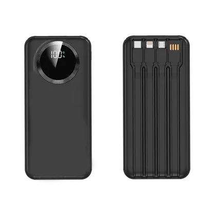 Зарядное устройство "Phantom" 10000 mAh с 4мя встроенными кабелями и цифровым индикатором заряда, черный