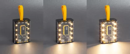 Зарядное устройство "Shine" 9000 mAh с LED-подсветкой, встроенными кабелями Type-C/Lightning/USB, черный с желтым, фото 5