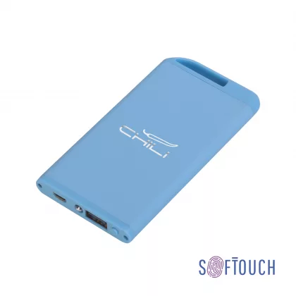 Зарядное устройство "Theta" с фонариком, 4000 mAh, покрытие soft touch, голубой, фото 1