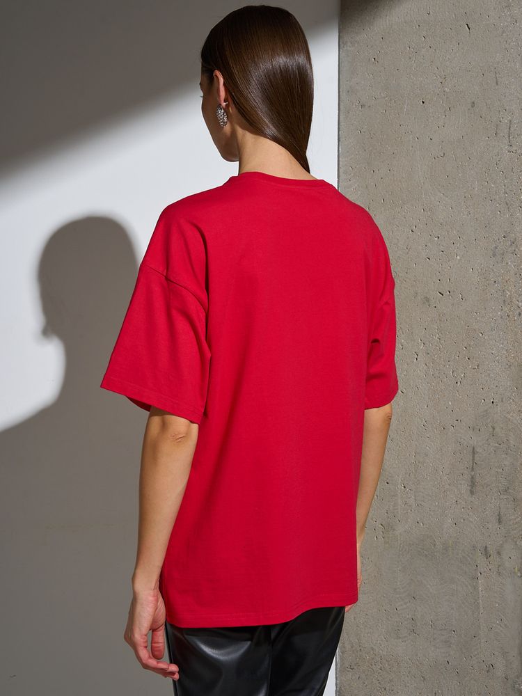 Футболка Oversize Premium, красная, фото 3