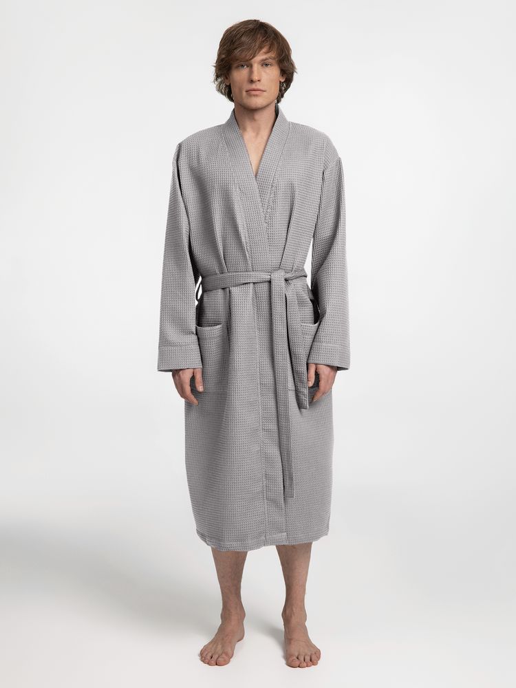 Халат вафельный Kimono, светло-серый, фото 9