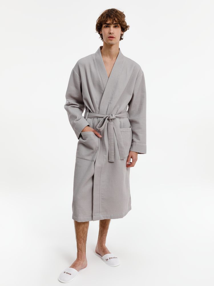 Халат вафельный Kimono, светло-серый, фото 7