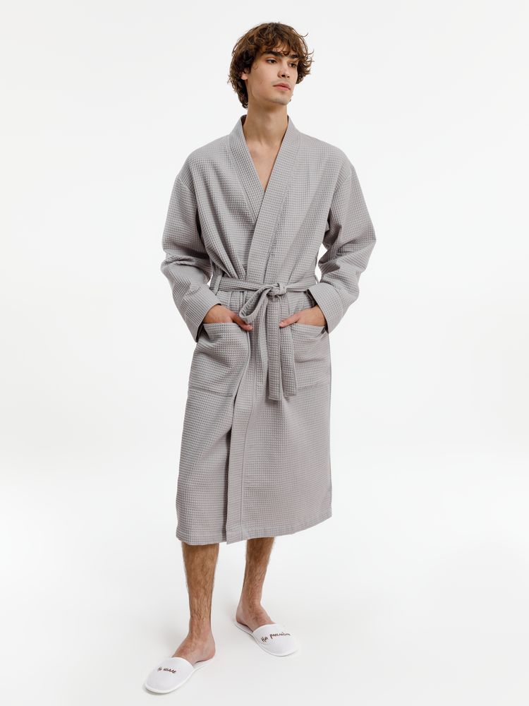 Халат вафельный Kimono, светло-серый, фото 8
