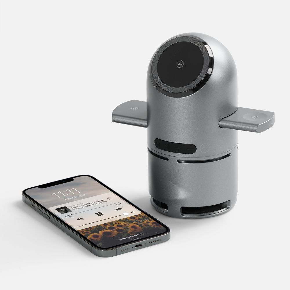 Bluetooth-колонка с беспроводной зарядкой Droid, серая, фото 5
