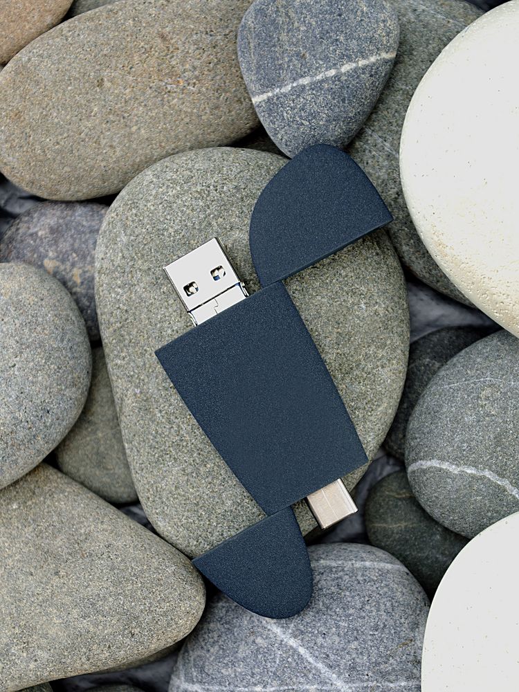 Флешка Pebble Universal, USB 3.0, серо-синяя, 32 Гб, фото 10