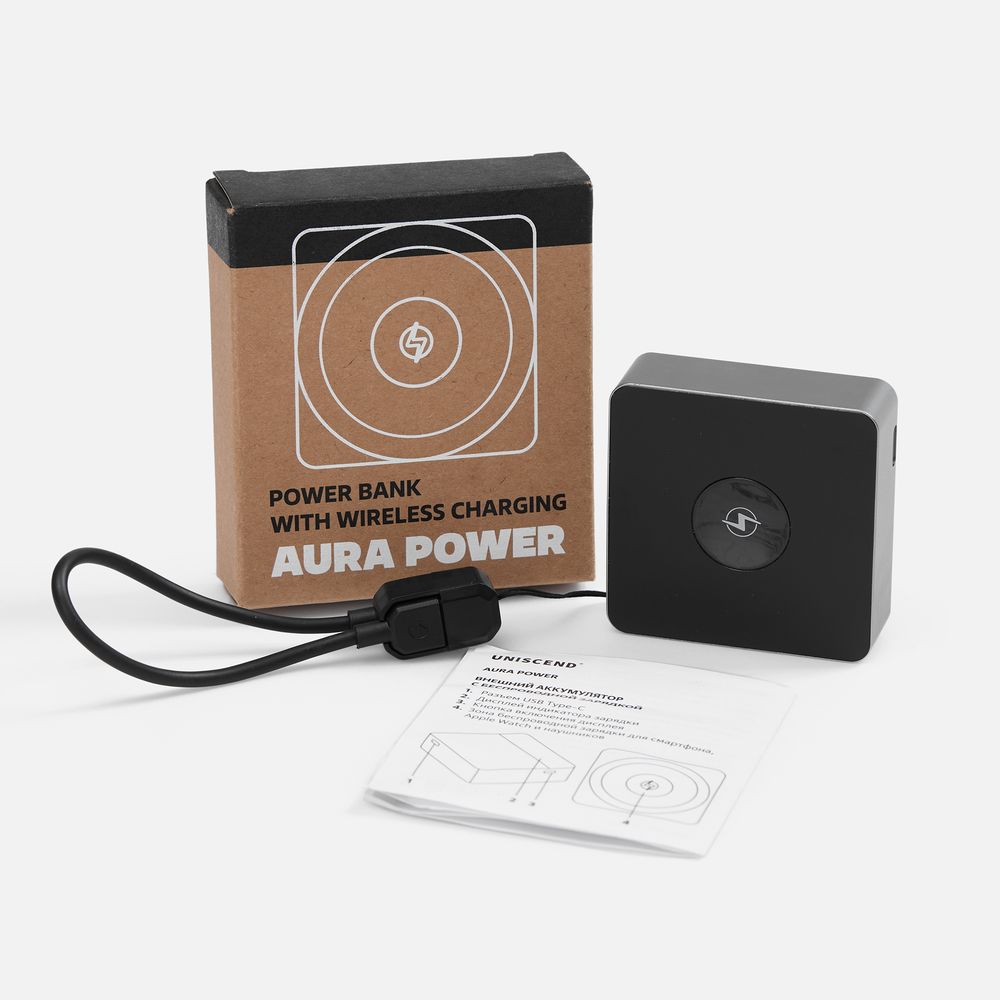 Внешний аккумулятор с беспроводной зарядкой Aura Power 5000 мАч, серый, фото 8
