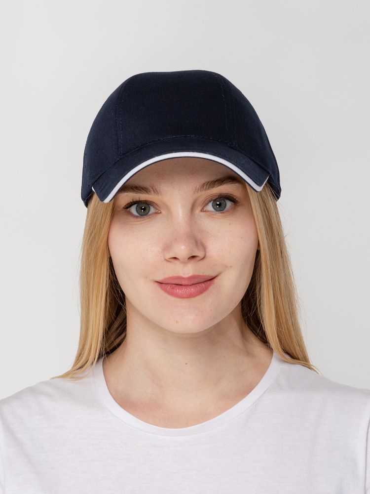 Бейсболка Canopy, темно-синяя с белым кантом, фото 5
