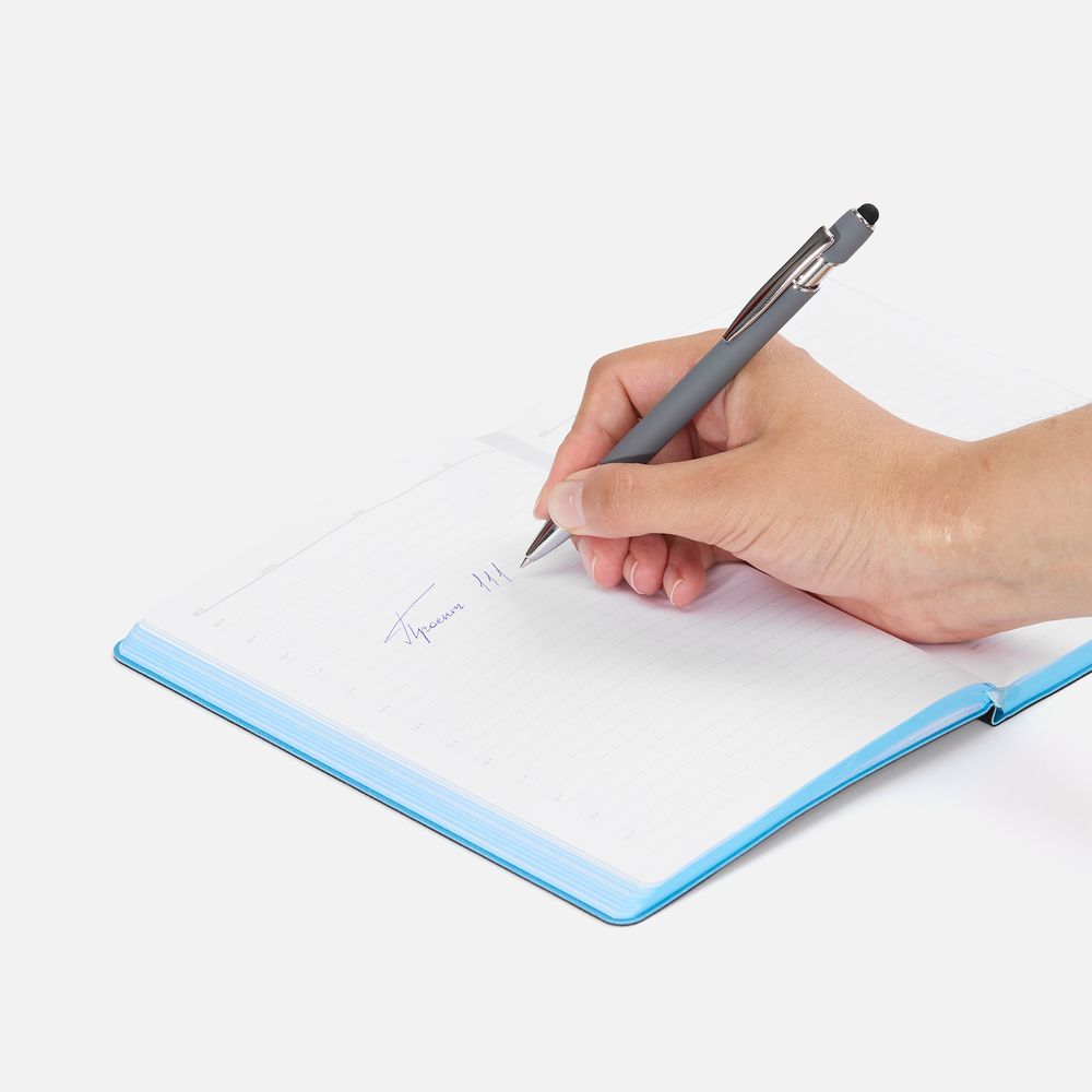 Ручка шариковая Pointer Soft Touch со стилусом, серая, фото 4