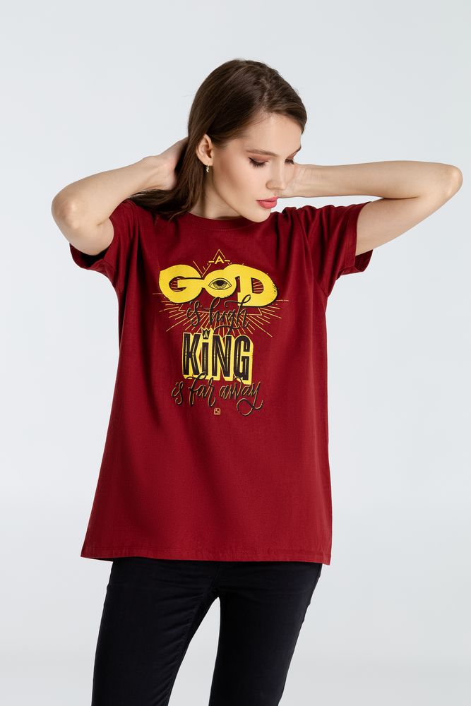 Футболка A God is High, гранатово-красная, фото 6